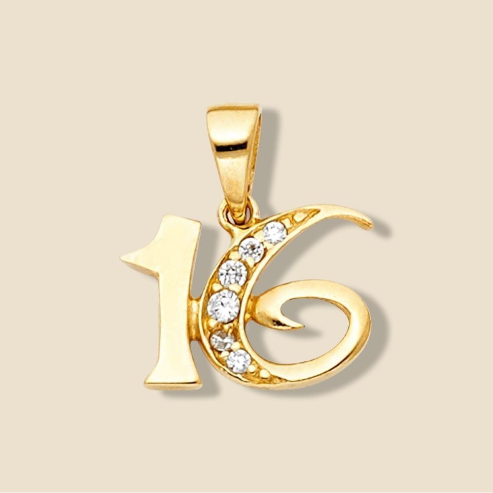 14k Solid Gold Sweet 16 Charm | Sweet 16 Jewelry | Real Gold Pendant | Birthday